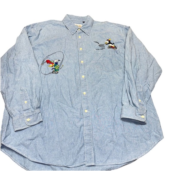 Vintage 90's Universal Studios Woody Woodpecker Golf Willy Willy‎ Denim Men's XL - Picture 2 of 10